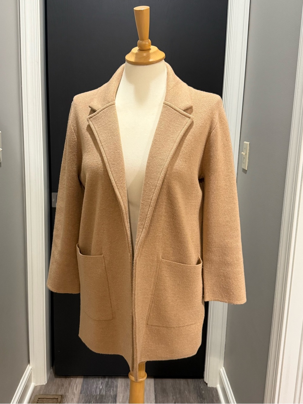 JCrew Womens Camel Open-Front Knit Coat/Cardigan with Patch Pockets